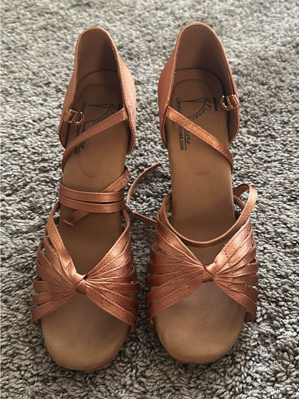 Copper Knot-Strap Dance Heels with Ankle Strap